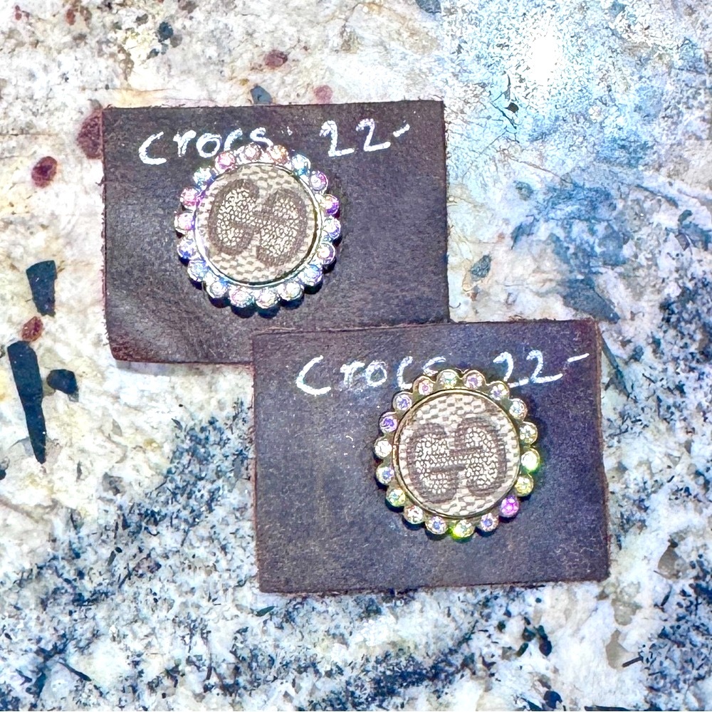 NEW!  CROCS Shoe Charms - Upcylced Authentic G Leather and AB Crystals (pair)